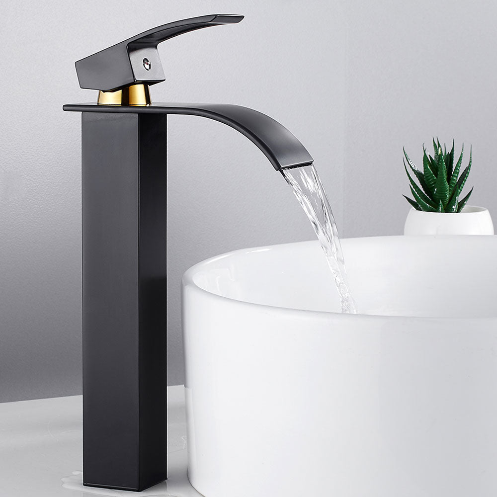 Bathroom Basin Faucet Deck Mount Waterfall Bathroom Faucet Vanity Vessel Sinks Mixer Tap Single Handle Cold And Hot Water Tap - WELQUEEN