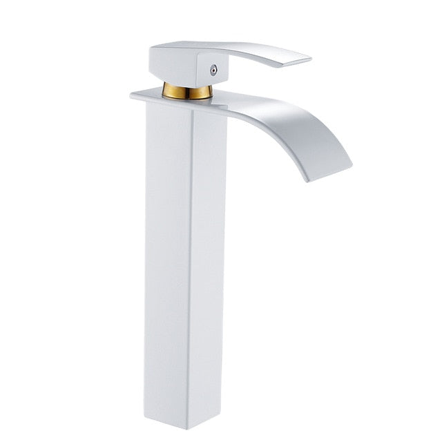 Bathroom Basin Faucet Deck Mount Waterfall Bathroom Faucet Vanity Vessel Sinks Mixer Tap Single Handle Cold And Hot Water Tap - WELQUEEN