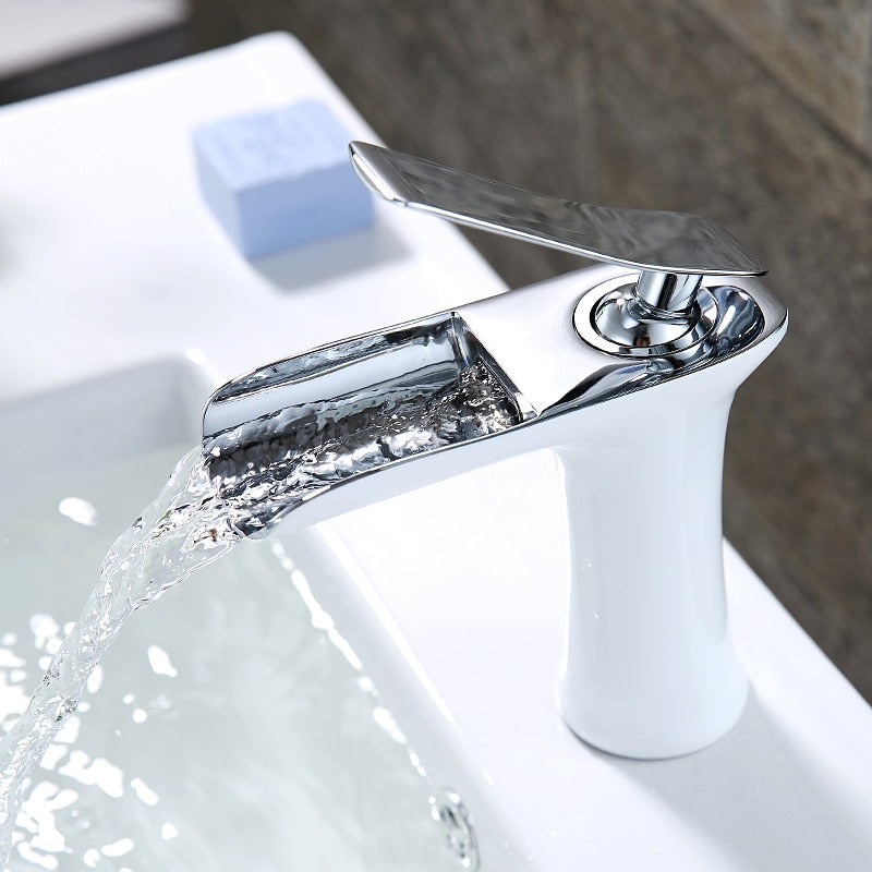 Waterfall Bathroom Basin Sink Faucets Hot Cold Tap Deck Mounted Water Mixer Crane Antique Bronze Chrome Finished - WELQUEEN