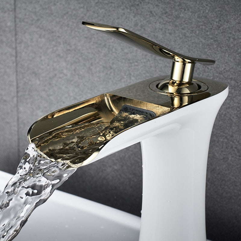 Waterfall Bathroom Basin Sink Faucets Hot Cold Tap Deck Mounted Water Mixer Crane Antique Bronze Chrome Finished - WELQUEEN