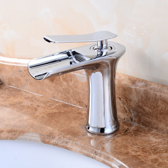 Waterfall Bathroom Basin Sink Faucets Hot Cold Tap Deck Mounted Water Mixer Crane Antique Bronze Chrome Finished - WELQUEEN
