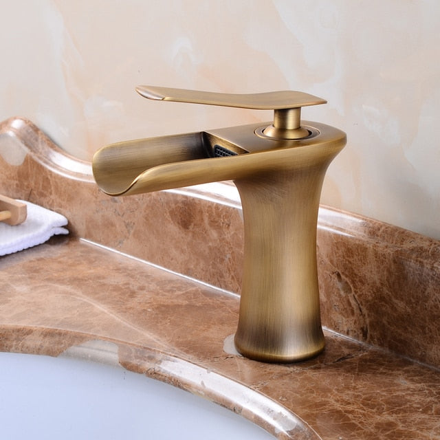 Waterfall Bathroom Basin Sink Faucets Hot Cold Tap Deck Mounted Water Mixer Crane Antique Bronze Chrome Finished - WELQUEEN