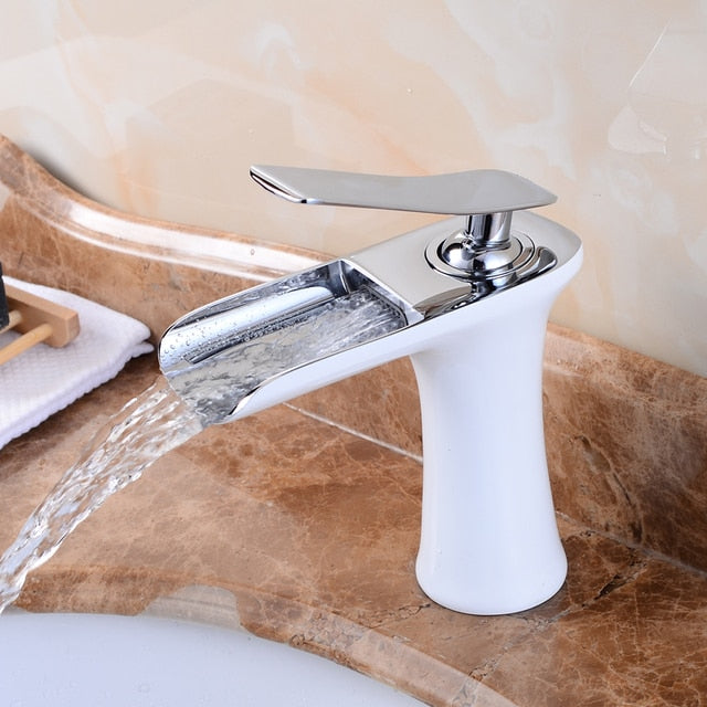 Waterfall Bathroom Basin Sink Faucets Hot Cold Tap Deck Mounted Water Mixer Crane Antique Bronze Chrome Finished - WELQUEEN