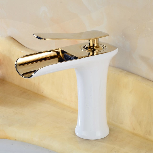 Waterfall Bathroom Basin Sink Faucets Hot Cold Tap Deck Mounted Water Mixer Crane Antique Bronze Chrome Finished - WELQUEEN
