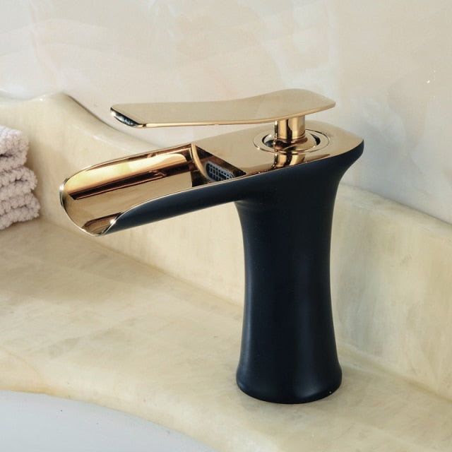 Waterfall Bathroom Basin Sink Faucets Hot Cold Tap Deck Mounted Water Mixer Crane Antique Bronze Chrome Finished - WELQUEEN