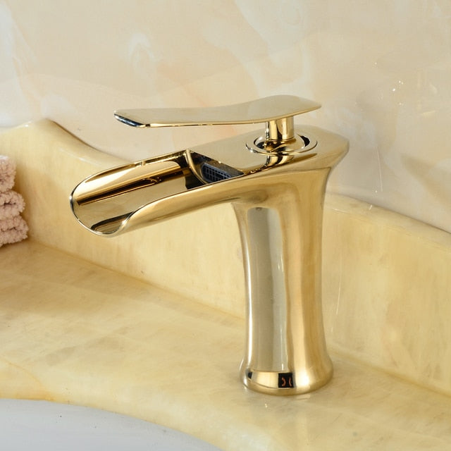 Waterfall Bathroom Basin Sink Faucets Hot Cold Tap Deck Mounted Water Mixer Crane Antique Bronze Chrome Finished - WELQUEEN