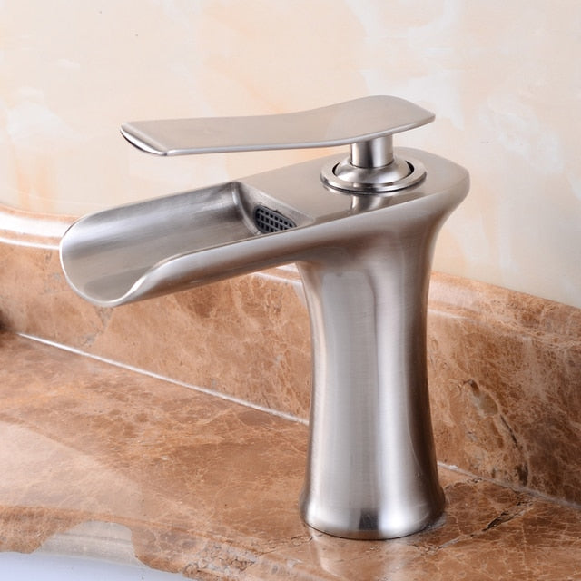 Waterfall Bathroom Basin Sink Faucets Hot Cold Tap Deck Mounted Water Mixer Crane Antique Bronze Chrome Finished - WELQUEEN
