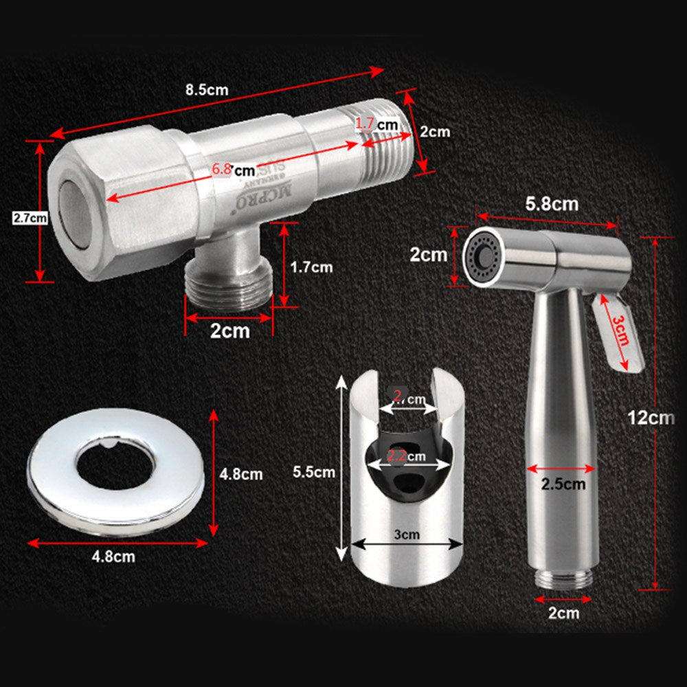 Handheld Toilet Bidet Faucet Sprayer Stainless Steel Bathroom Hand Bidet Spraye Set Toilet Self Cleaning Shower Head No Punch - WELQUEEN