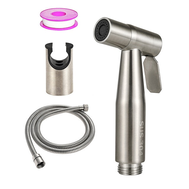 Handheld Toilet Bidet Faucet Sprayer Stainless Steel Bathroom Hand Bidet Spraye Set Toilet Self Cleaning Shower Head No Punch - WELQUEEN
