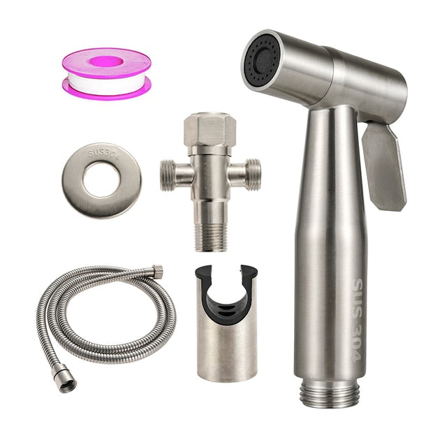 Handheld Toilet Bidet Faucet Sprayer Stainless Steel Bathroom Hand Bidet Spraye Set Toilet Self Cleaning Shower Head No Punch - WELQUEEN