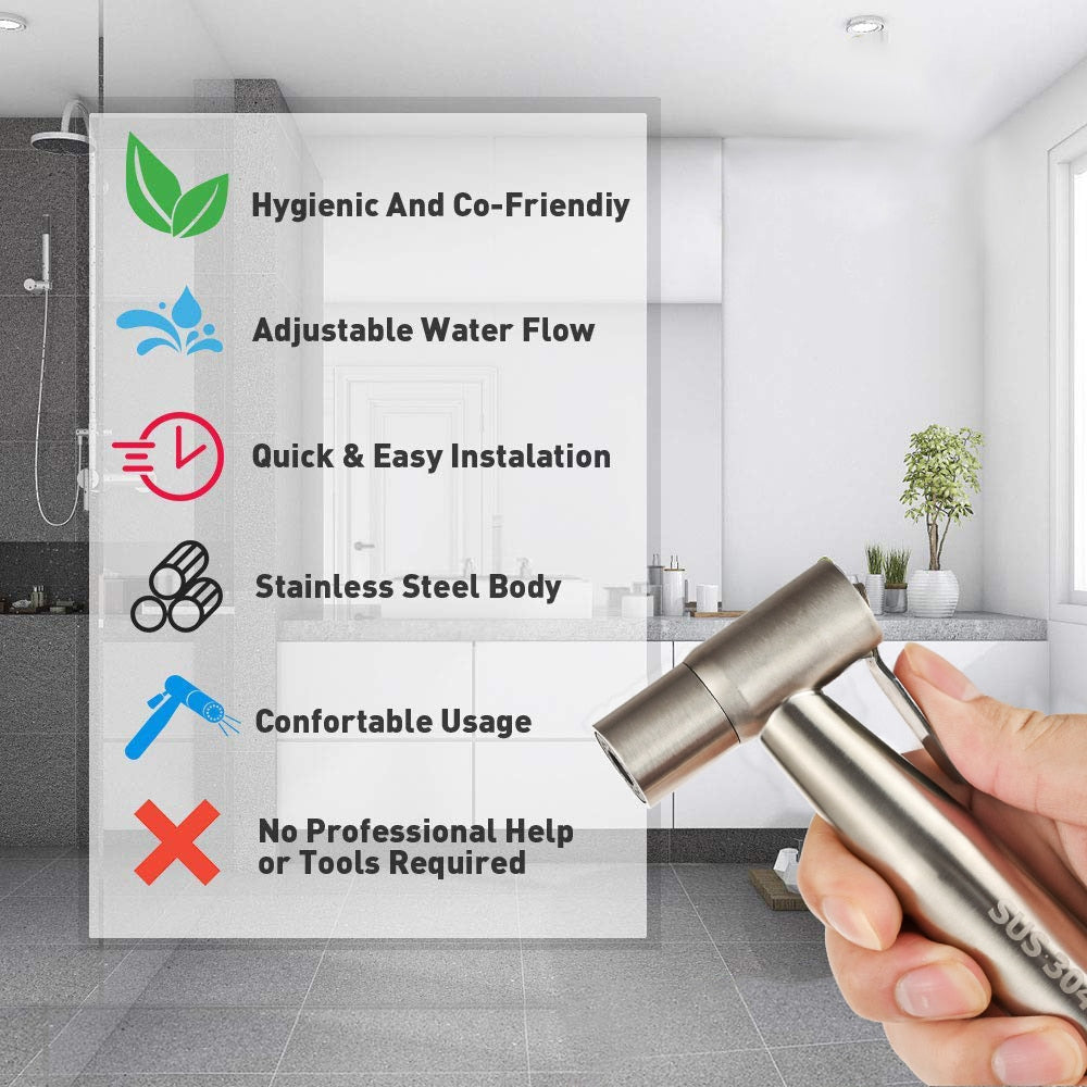 Handheld Toilet Bidet Faucet Sprayer Stainless Steel Bathroom Hand Bidet Spraye Set Toilet Self Cleaning Shower Head No Punch - WELQUEEN
