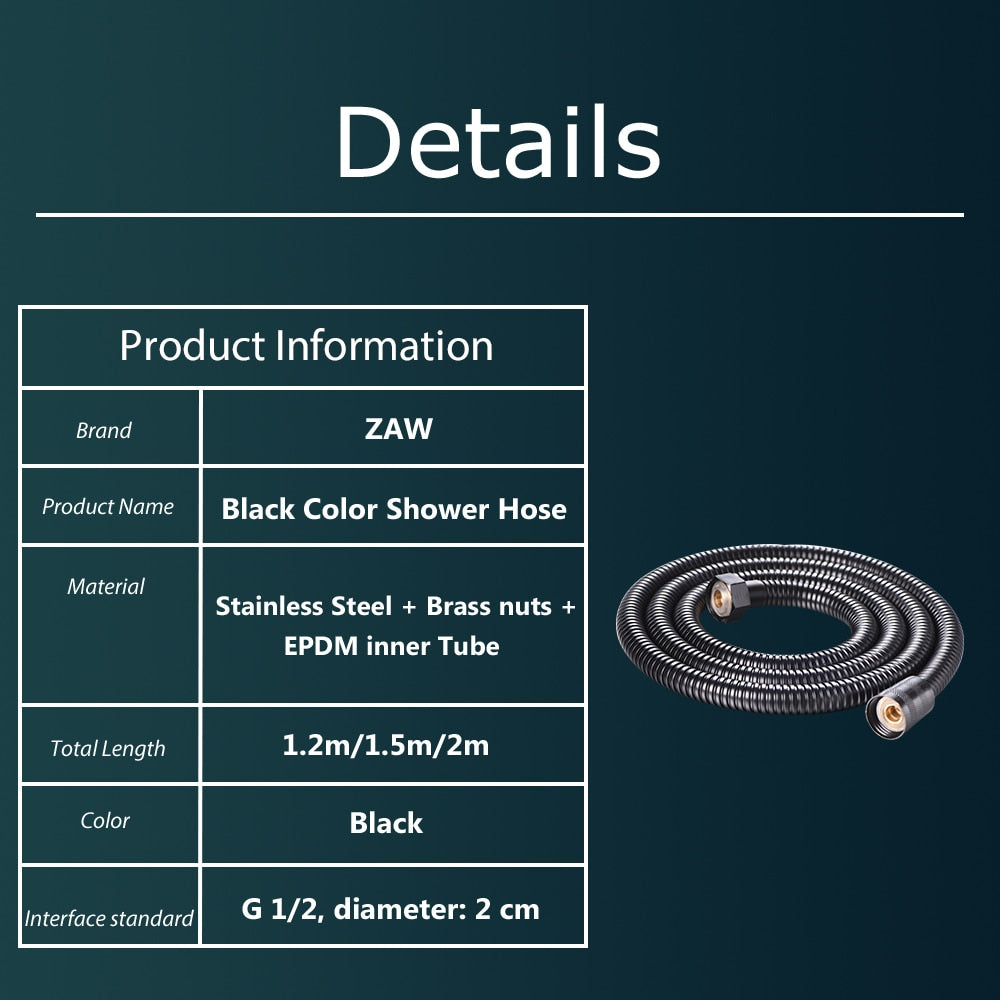 1.2M 1.5M Black Stainless Steel Shower Hose Handheld Shower Head Fittings Pipes Bathroom Accessories Hose Flexible Plumbing Pipe - WELQUEEN