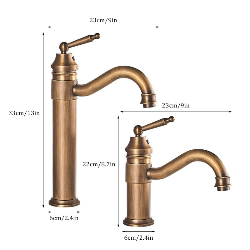 Antique Copper Bathroom Basin Faucet Europe Classic Style Cold And Hot Water Mixer Tap Sink Faucet Deck Mounted Single Handle - WELQUEEN