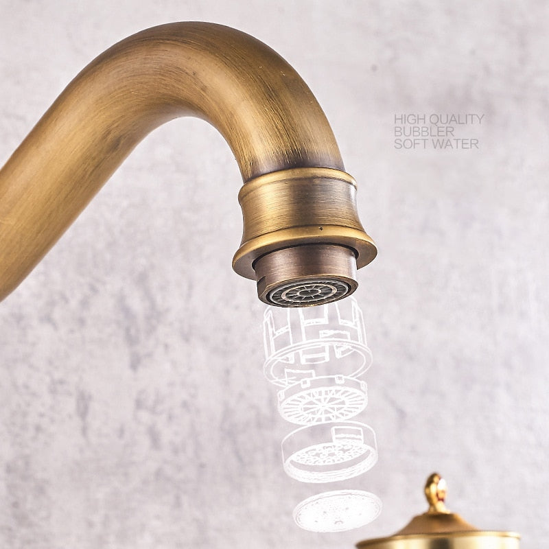 Antique Copper Bathroom Basin Faucet Europe Classic Style Cold And Hot Water Mixer Tap Sink Faucet Deck Mounted Single Handle - WELQUEEN