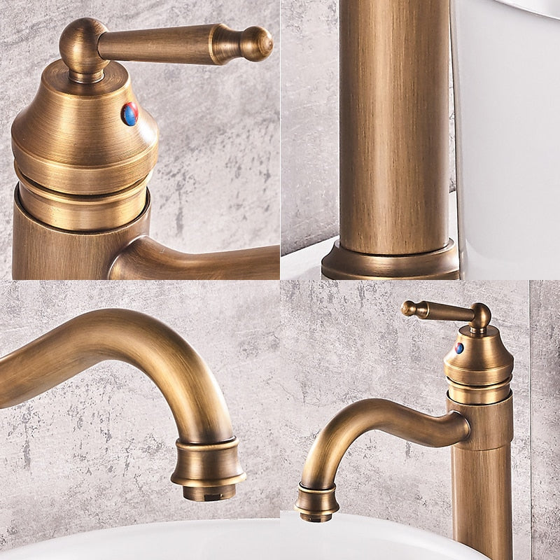 Antique Copper Bathroom Basin Faucet Europe Classic Style Cold And Hot Water Mixer Tap Sink Faucet Deck Mounted Single Handle - WELQUEEN