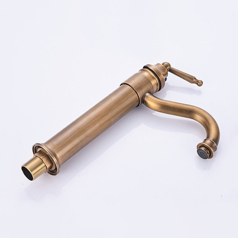 Antique Copper Bathroom Basin Faucet Europe Classic Style Cold And Hot Water Mixer Tap Sink Faucet Deck Mounted Single Handle - WELQUEEN