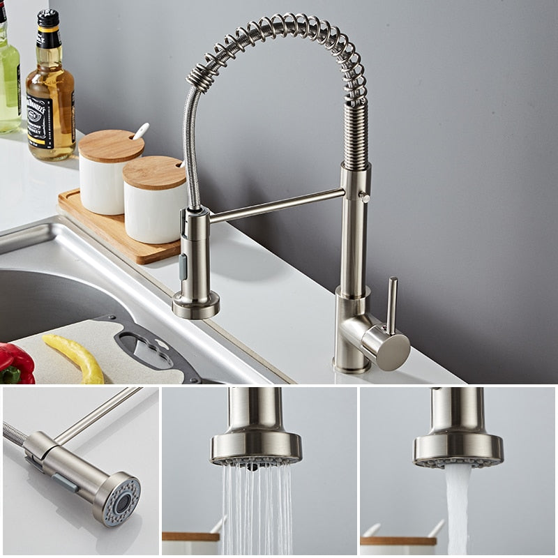 Deck Mounted Flexible Kitchen Faucets Pull Out Mixer Tap Black Hot Cold Kitchen Faucet Spring Style with Spray Mixers Taps - WELQUEEN