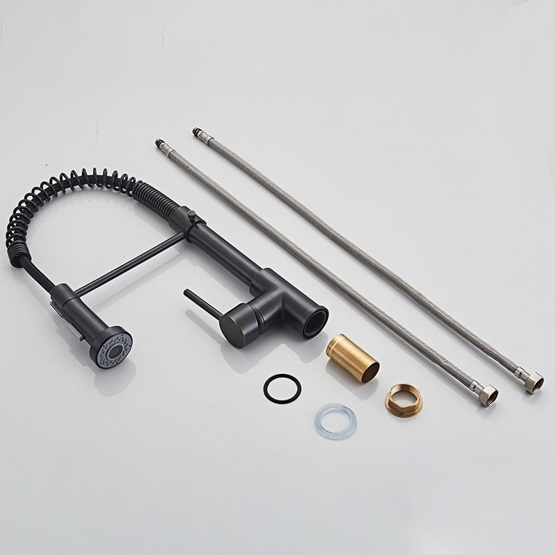 Deck Mounted Flexible Kitchen Faucets Pull Out Mixer Tap Black Hot Cold Kitchen Faucet Spring Style with Spray Mixers Taps - WELQUEEN