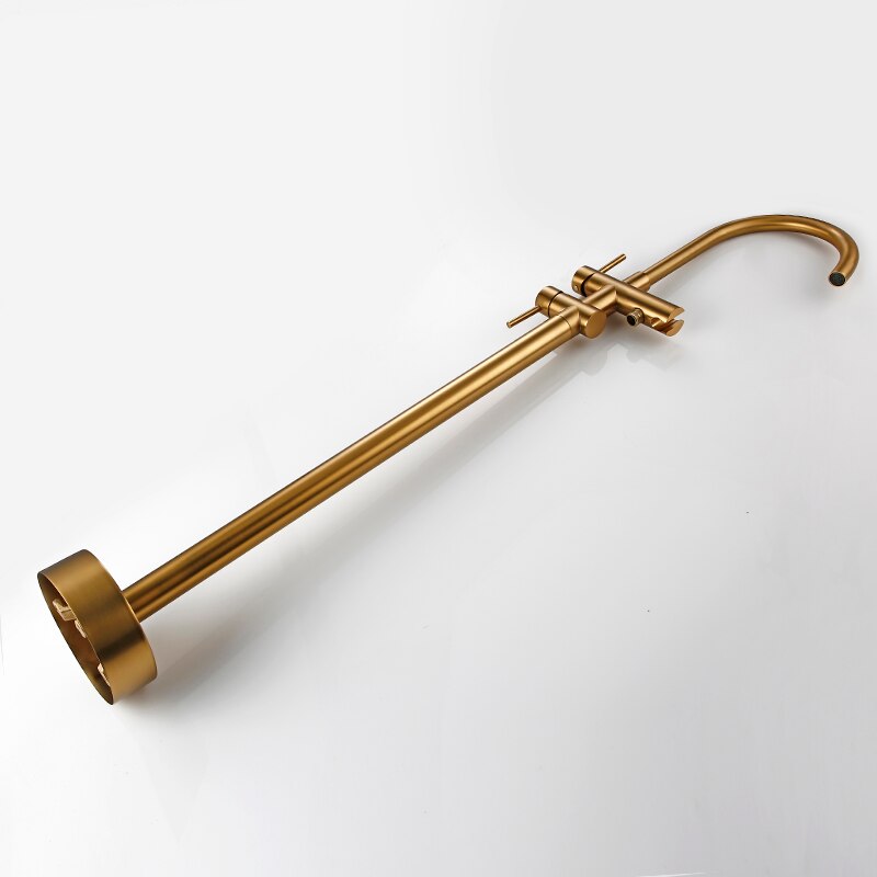 Round Brushed Old Gold Bathtub Mixer Taps High Rise Round Freestanding Spout Shower Faucet Bath Mixer Tap Floor Mounted - WELQUEEN HOME DECOR