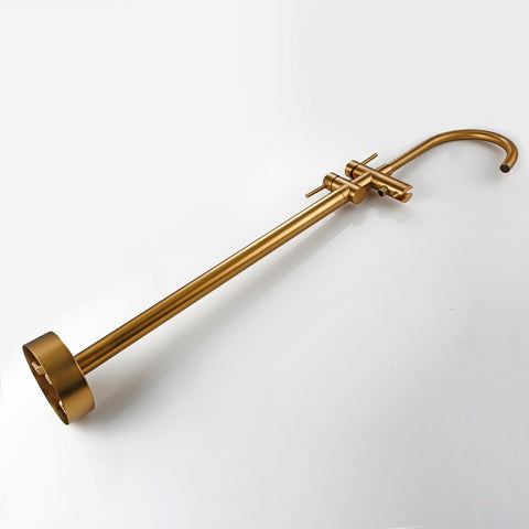 Round Brushed Old Gold Bathtub Mixer Taps High Rise Round Freestanding Spout Shower Faucet Bath Mixer Tap Floor Mounted - WELQUEEN HOME DECOR