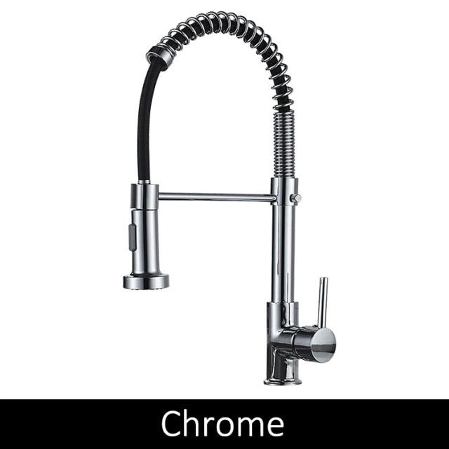 Deck Mounted Flexible Kitchen Faucets Pull Out Mixer Tap Black Hot Cold Kitchen Faucet Spring Style with Spray Mixers Taps - WELQUEEN
