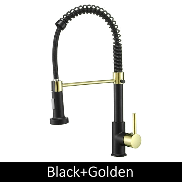 Deck Mounted Flexible Kitchen Faucets Pull Out Mixer Tap Black Hot Cold Kitchen Faucet Spring Style with Spray Mixers Taps - WELQUEEN