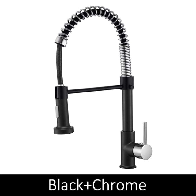Deck Mounted Flexible Kitchen Faucets Pull Out Mixer Tap Black Hot Cold Kitchen Faucet Spring Style with Spray Mixers Taps - WELQUEEN