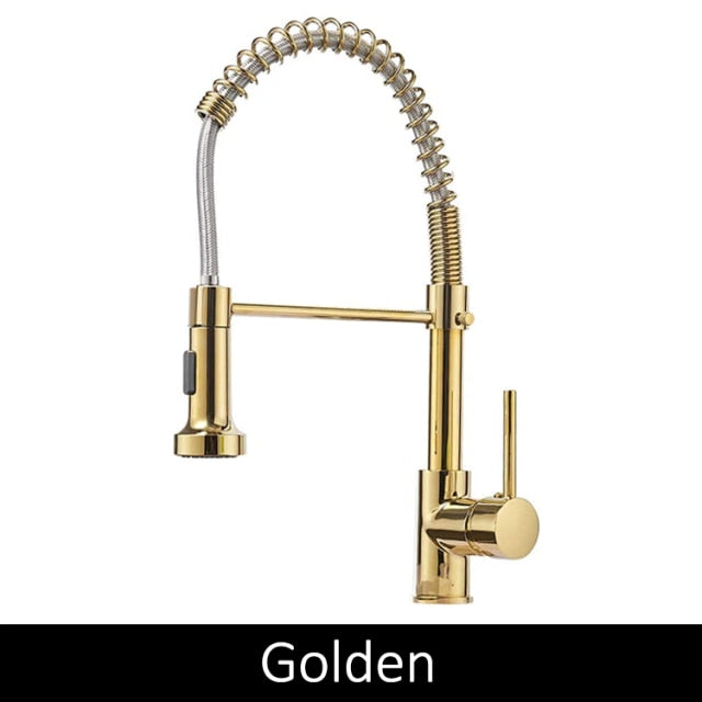 Deck Mounted Flexible Kitchen Faucets Pull Out Mixer Tap Black Hot Cold Kitchen Faucet Spring Style with Spray Mixers Taps - WELQUEEN