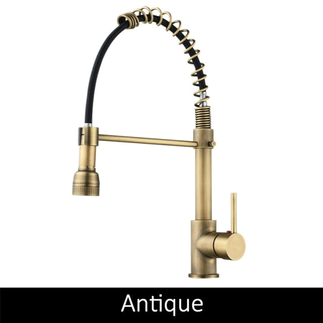 Deck Mounted Flexible Kitchen Faucets Pull Out Mixer Tap Black Hot Cold Kitchen Faucet Spring Style with Spray Mixers Taps - WELQUEEN
