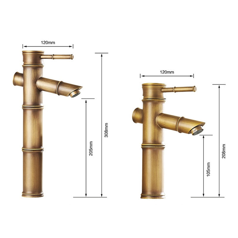 Bathroom Basin Faucet Antique Brass Bamboo Shape Faucet Bronze Finish Sink Faucet Single Handle Hot and Cold Water Mixer Tap - WELQUEEN