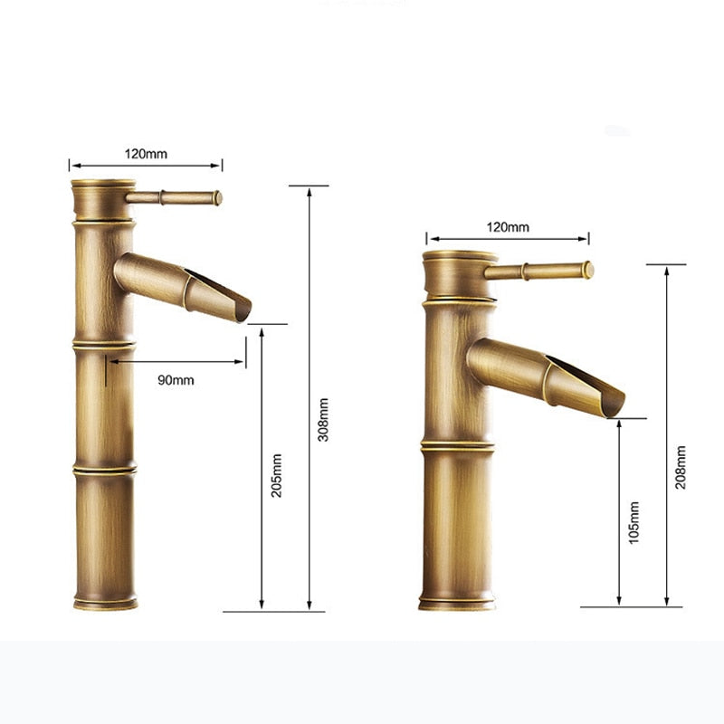 Bathroom Basin Faucet Antique Brass Bamboo Shape Faucet Bronze Finish Sink Faucet Single Handle Hot and Cold Water Mixer Tap - WELQUEEN