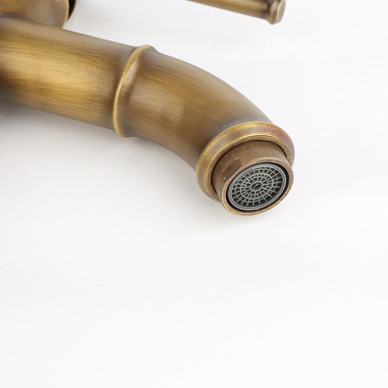 Bathroom Basin Faucet Antique Brass Bamboo Shape Faucet Bronze Finish Sink Faucet Single Handle Hot and Cold Water Mixer Tap - WELQUEEN