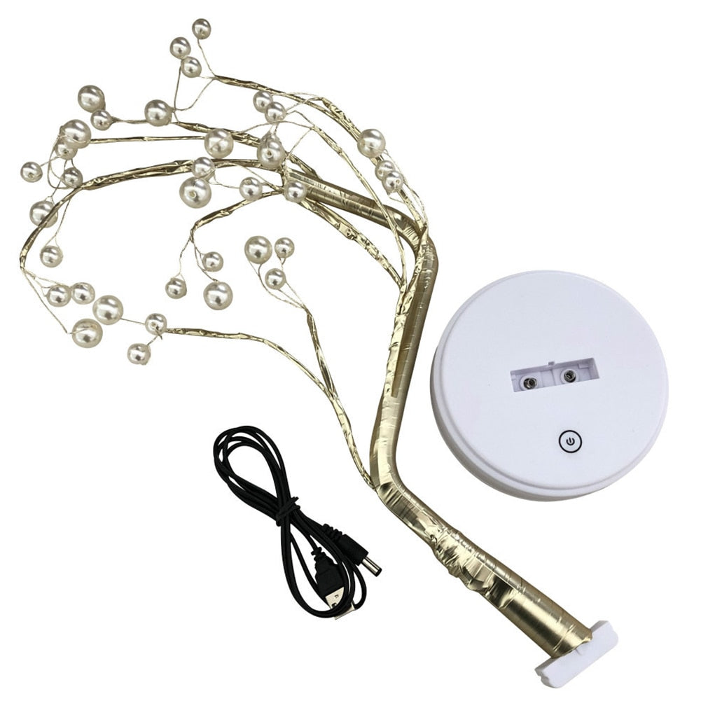Night Light Home Decoration Bonsai Style Party Cherry Tree Shape LED Light DIY Firework Christmas Gift Plants Switch Copper - WELQUEEN