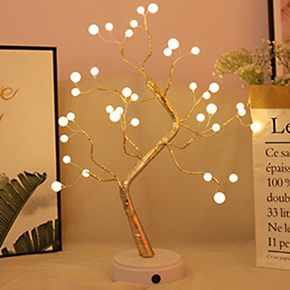 Night Light Home Decoration Bonsai Style Party Cherry Tree Shape LED Light DIY Firework Christmas Gift Plants Switch Copper - WELQUEEN