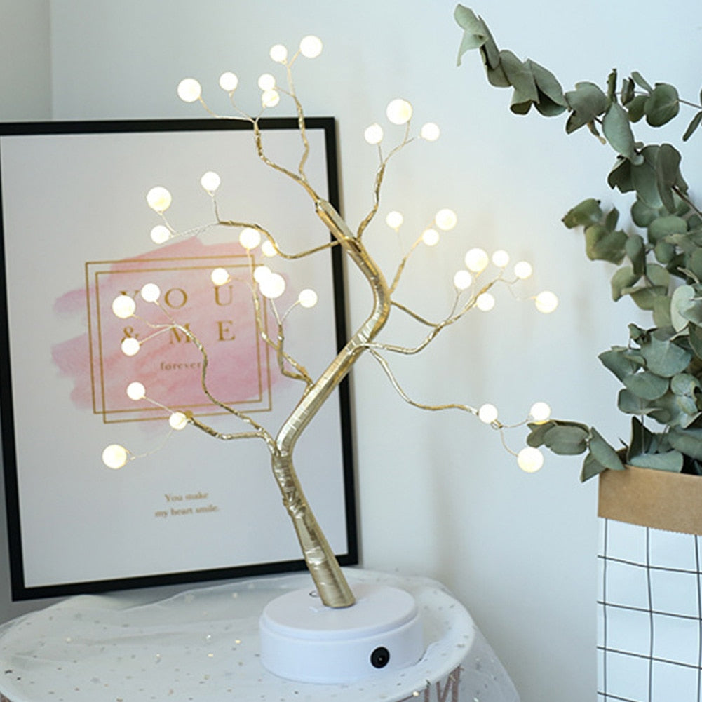 Night Light Home Decoration Bonsai Style Party Cherry Tree Shape LED Light DIY Firework Christmas Gift Plants Switch Copper - WELQUEEN