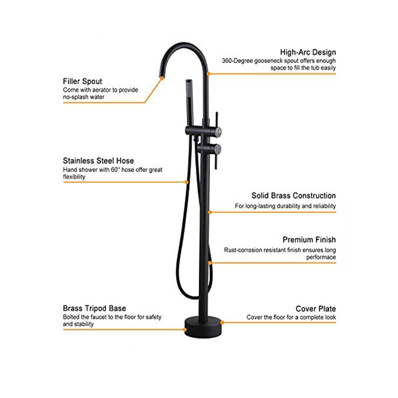 Bathroom bathtub faucet mixer freestanding bathtub faucet bathtub tap gun grey hot and cold water bath tub faucet floor mounted - WELQUEEN HOME DECOR
