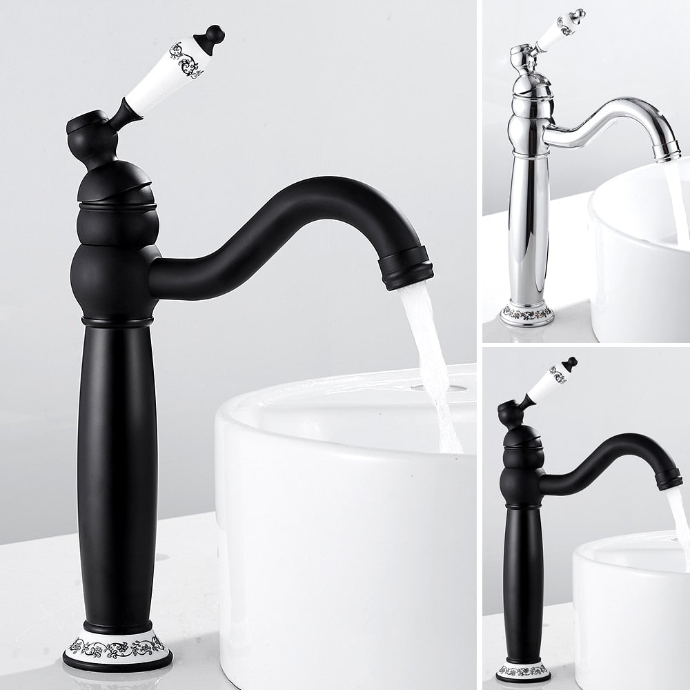 New Deck Bathroom Basin Sink Mixer Tap Polished Antique/Black Faucet Waterfall Faucet Bathroom Faucet - WELQUEEN