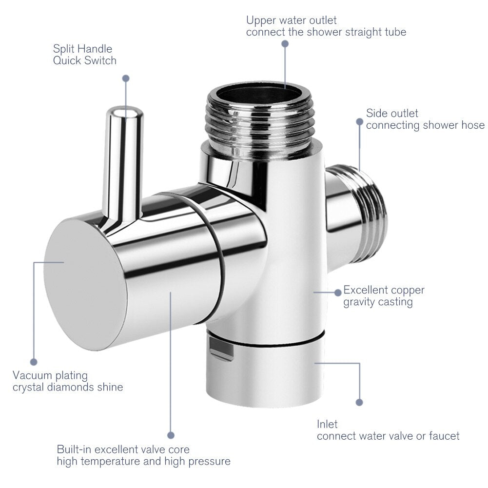 Brass Diverter Valve 3 Way Water Separator Shower Tee Adapter Adjustable Shower Head Diverter Valve Bathroom Shower Valve - WELQUEEN