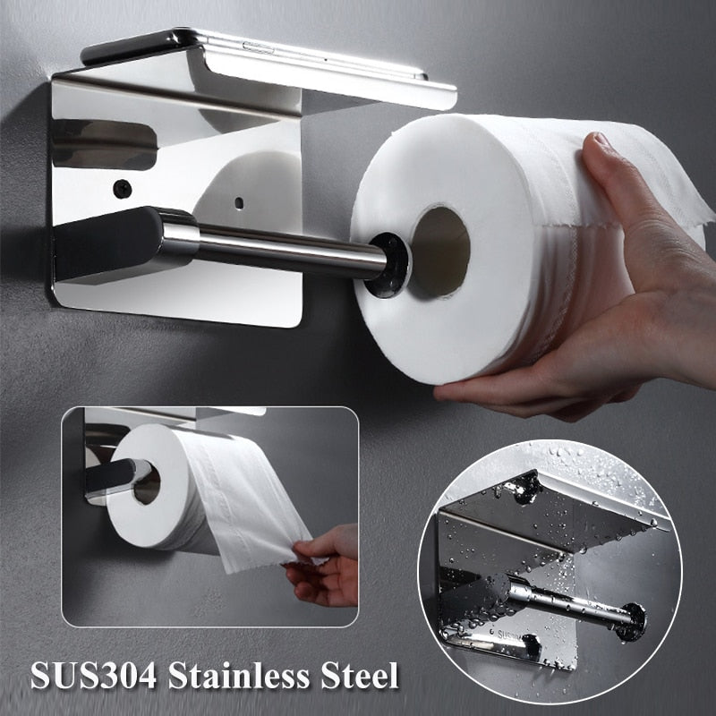 Free-punch 304Stainless Steel Toilet Paper Roll Holder Toilet Paper Towel Rack Anti-rust Waterproof Toilet Paper Shelf Dispenser - WELQUEEN HOME DECOR