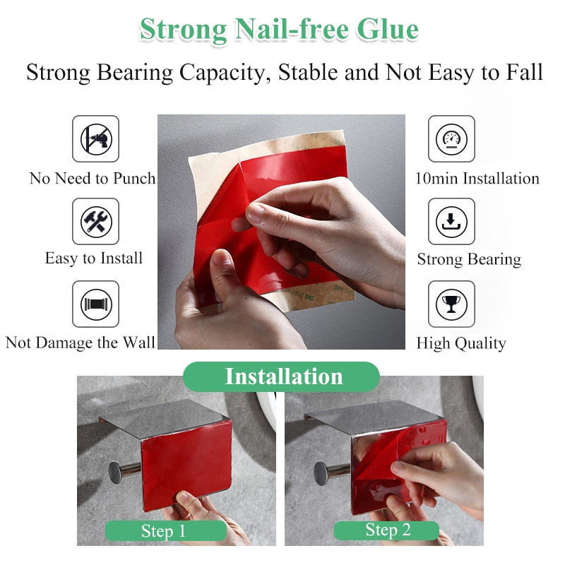 Free-punch 304Stainless Steel Toilet Paper Roll Holder Toilet Paper Towel Rack Anti-rust Waterproof Toilet Paper Shelf Dispenser - WELQUEEN HOME DECOR