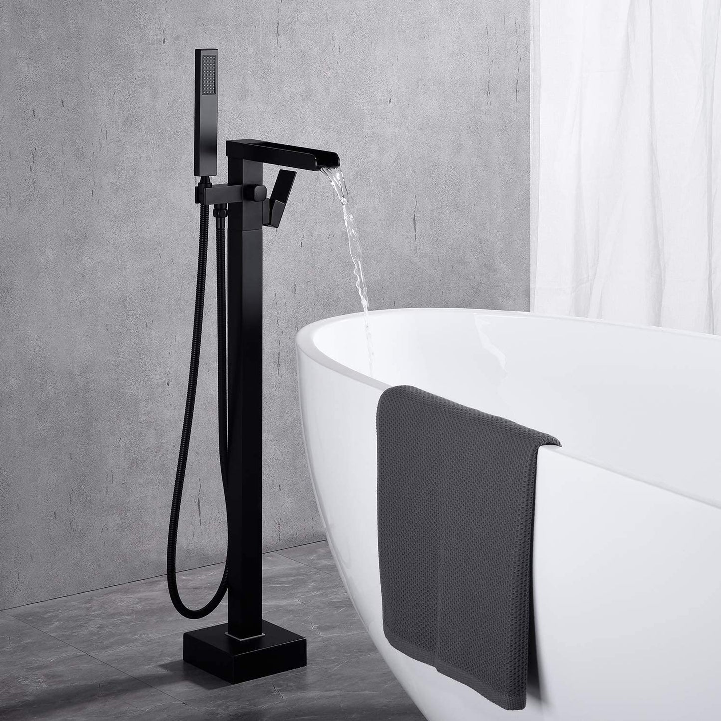 Brushed gold/Black Freestanding Bathtub Faucet Floor Mount Tub Filler Single Handle Brass Tap with Hand Shower and Swivel Spout - WELQUEEN HOME DECOR