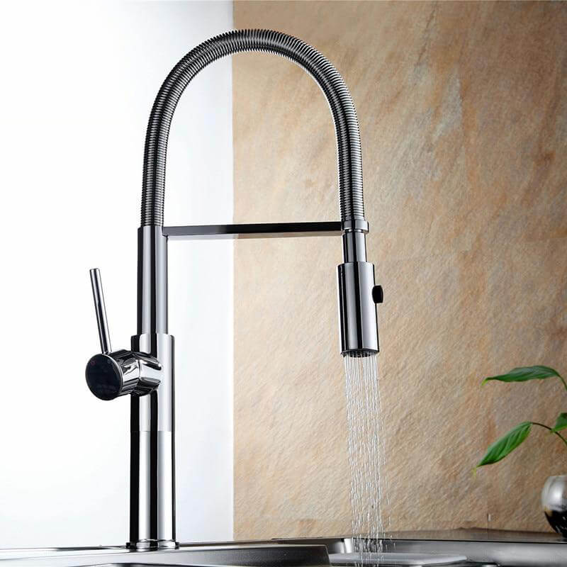 Kitchen Faucet Newly Design 360 Swivel Solid Brass Single Handle Mixer Sink Tap Chrome Hot and Cold Water Kitchen Faucet - WELQUEEN