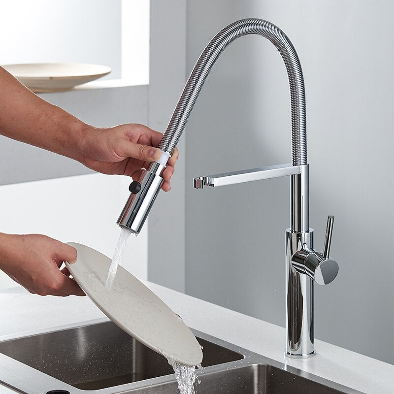 Kitchen Faucet Newly Design 360 Swivel Solid Brass Single Handle Mixer Sink Tap Chrome Hot and Cold Water Kitchen Faucet - WELQUEEN