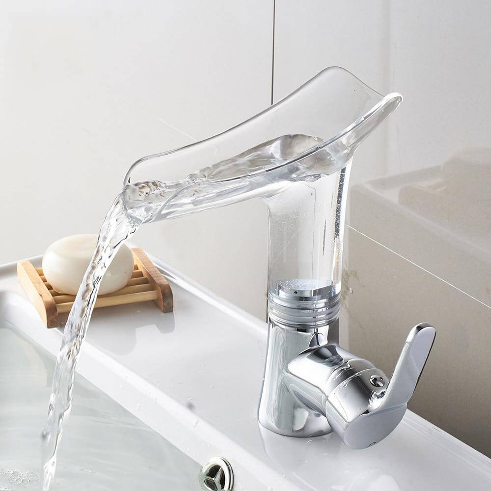 Basin Faucets Waterfall Faucet for Bathroom Basin Mixer Tap Single Handle Sink Mixer Tap Deck Mounted Bathroom Faucet - WELQUEEN