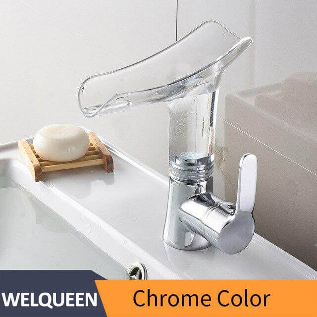 Basin Faucets Waterfall Faucet for Bathroom Basin Mixer Tap Single Handle Sink Mixer Tap Deck Mounted Bathroom Faucet - WELQUEEN