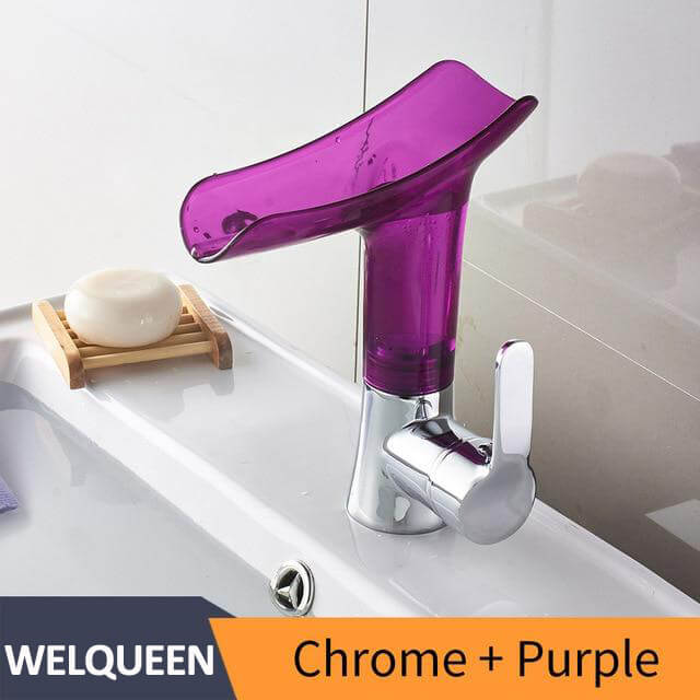 Basin Faucets Waterfall Faucet for Bathroom Basin Mixer Tap Single Handle Sink Mixer Tap Deck Mounted Bathroom Faucet - WELQUEEN
