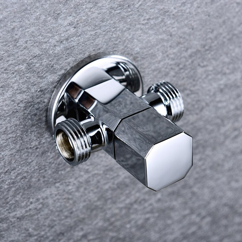 Solid Brass 1 In 2 Out High Quality Triangle Valve Wall Mount Bathroom Toilet Faucet Angle Switch G1/2" Male Thread Stop Valve - WELQUEEN