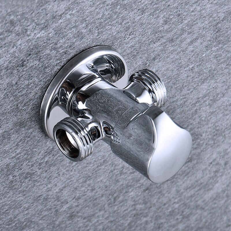 Solid Brass 1 In 2 Out High Quality Triangle Valve Wall Mount Bathroom Toilet Faucet Angle Switch G1/2" Male Thread Stop Valve - WELQUEEN