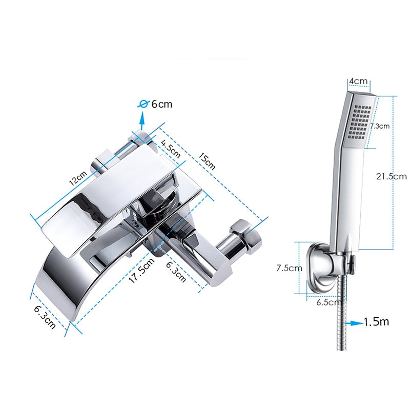 Bathtub Shower Set Wall Mounted Waterfall Bath Faucet | Bathroom Cold and Hot Mixer Taps Brass Chrome - WELQUEEN