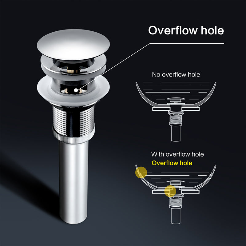 Pop up Drain with Overflow Bathroom Sink Waste Basin Drainer Plug Bath Tub Round Chrome - WELQUEEN